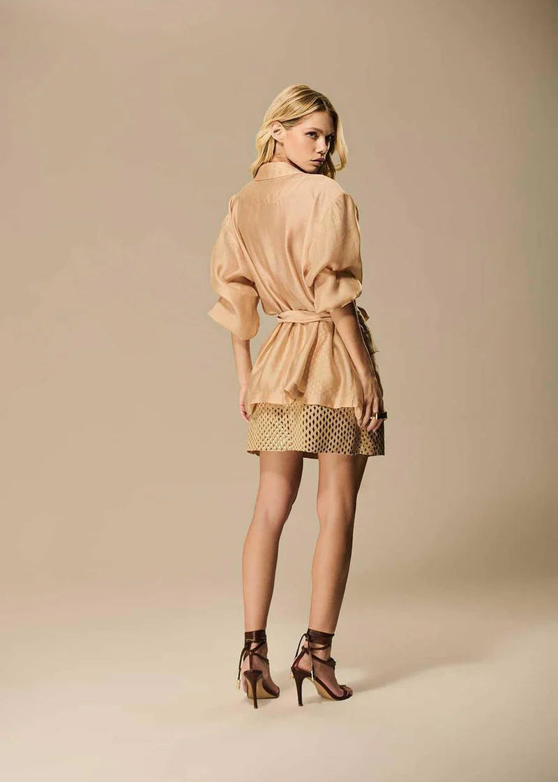 Belted Organza Blazer