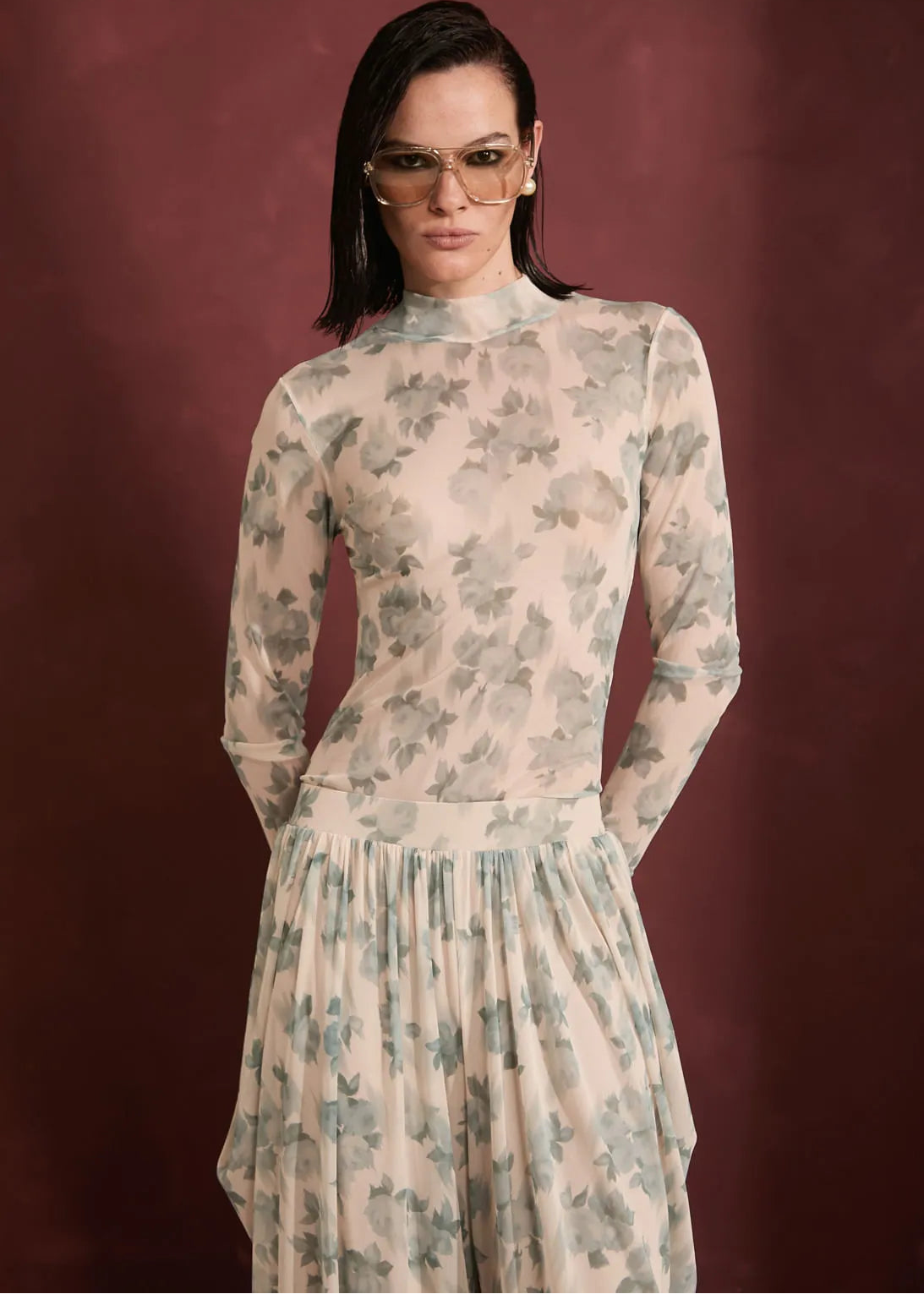 Long Slleve Tulle Blouse