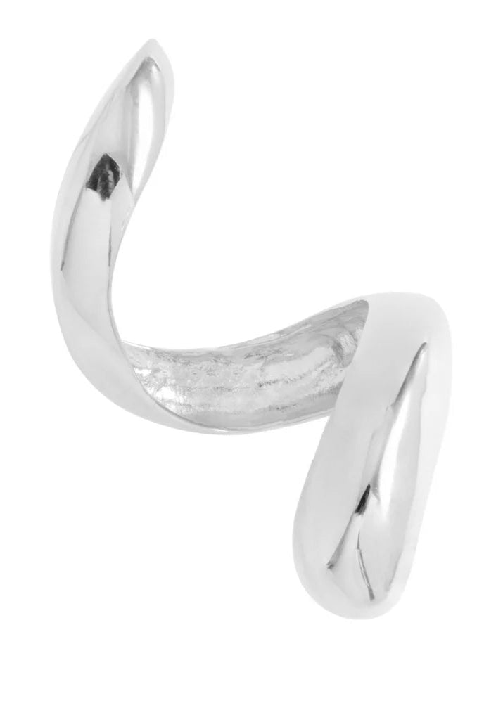 Silver hoop earring on a white background