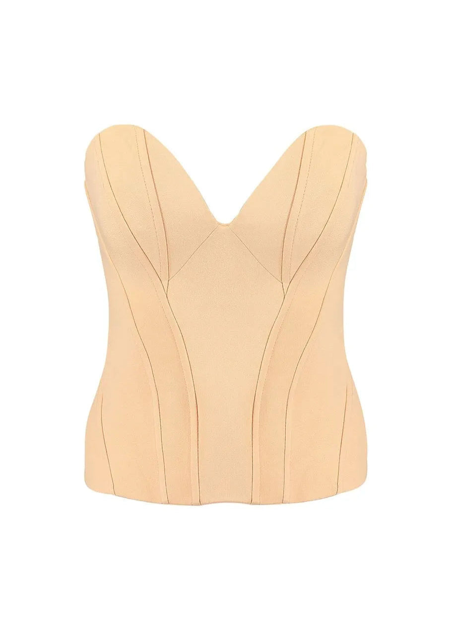 Beige strapless top on a white background