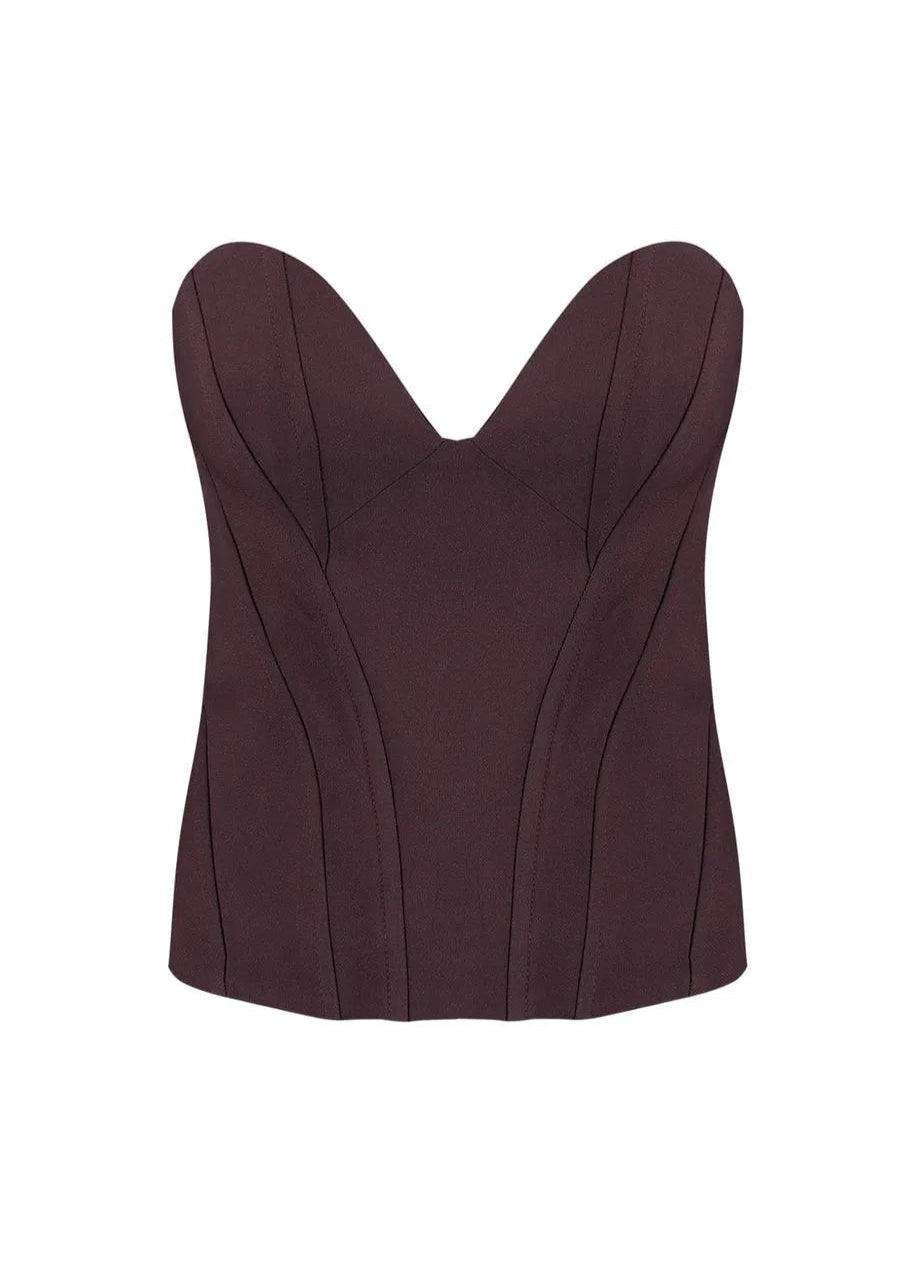 Brown strapless top on a white background