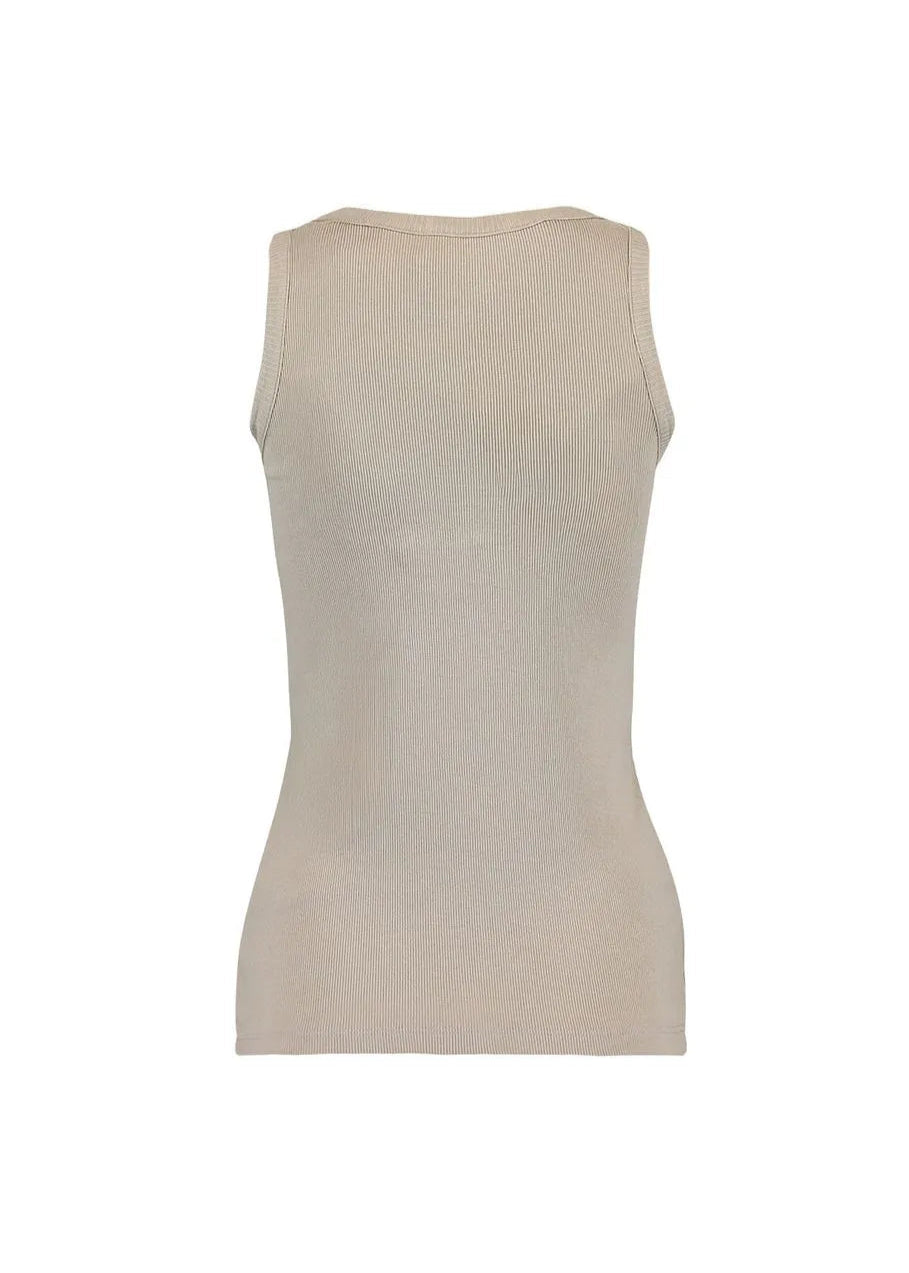 Beige sleeveless top on a white background