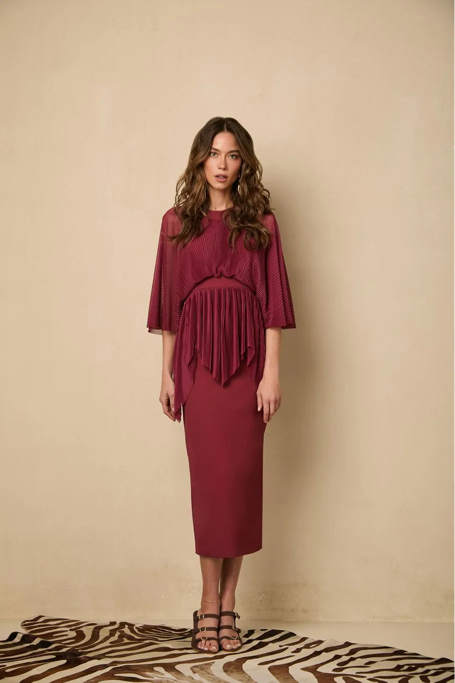Guava Pleated Midi Dress