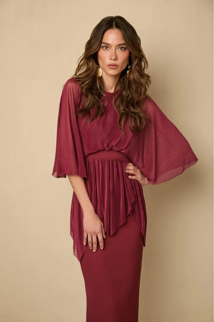 Guava Pleated Midi Dress