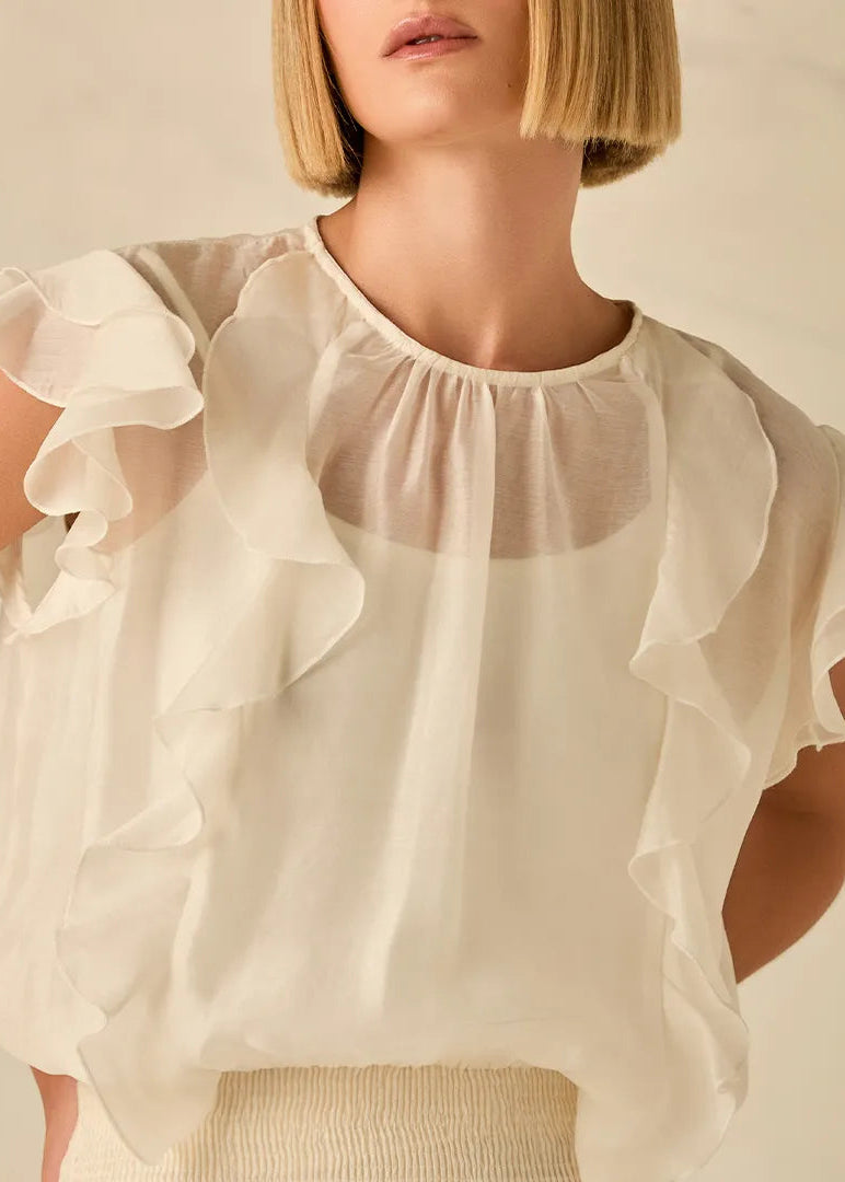 Short Sleeve Ruffle Blouse