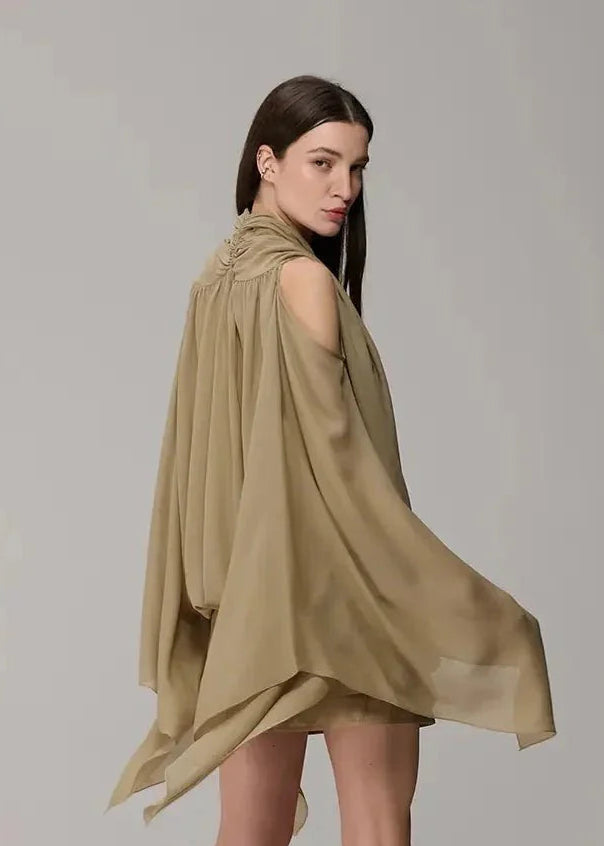 Army Boho Asymmetric Oversized Blouse