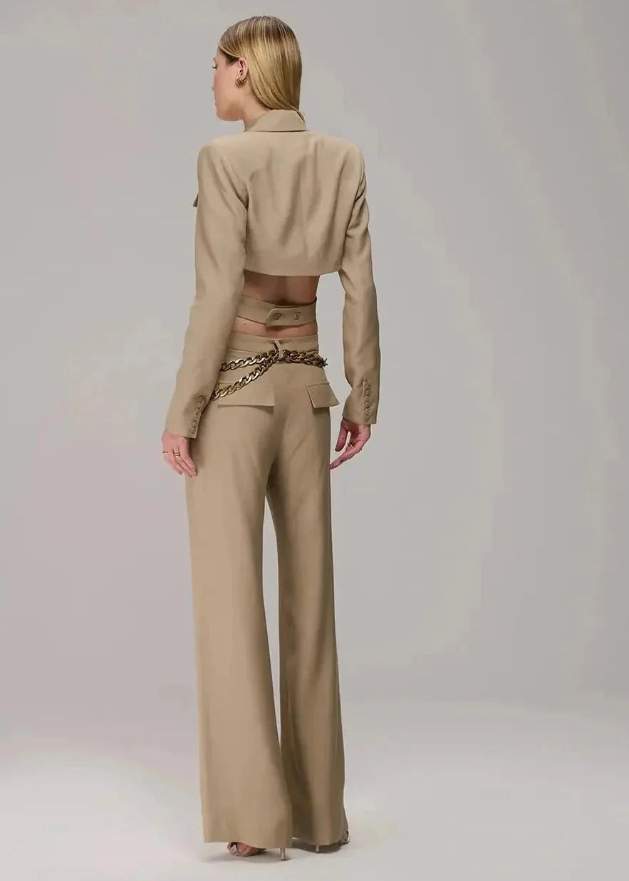 Army Wrap Blazer & Trousers Set and chain belt