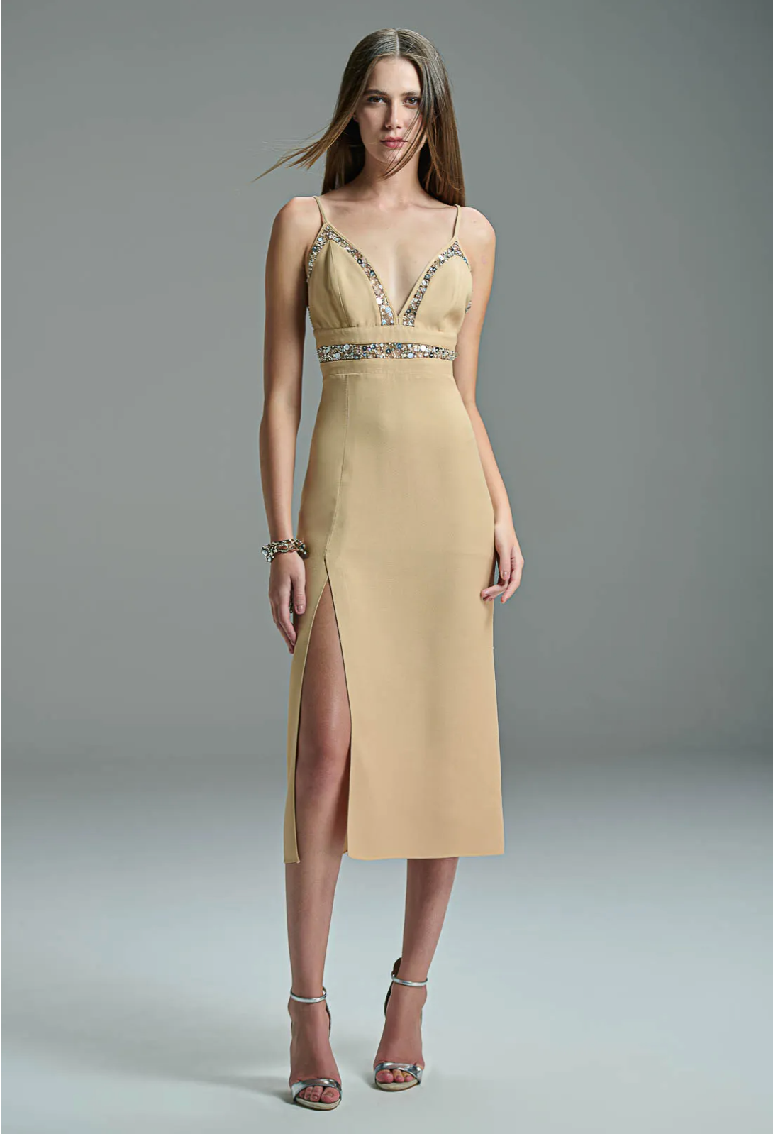 Midi Dress Embroidered Neck