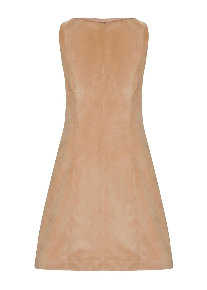Beige strapless dress on a white background