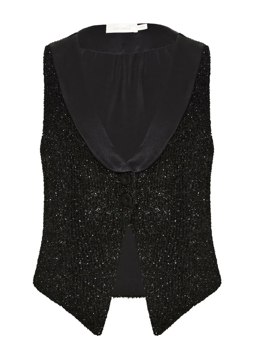 Black glittery vest on a white background