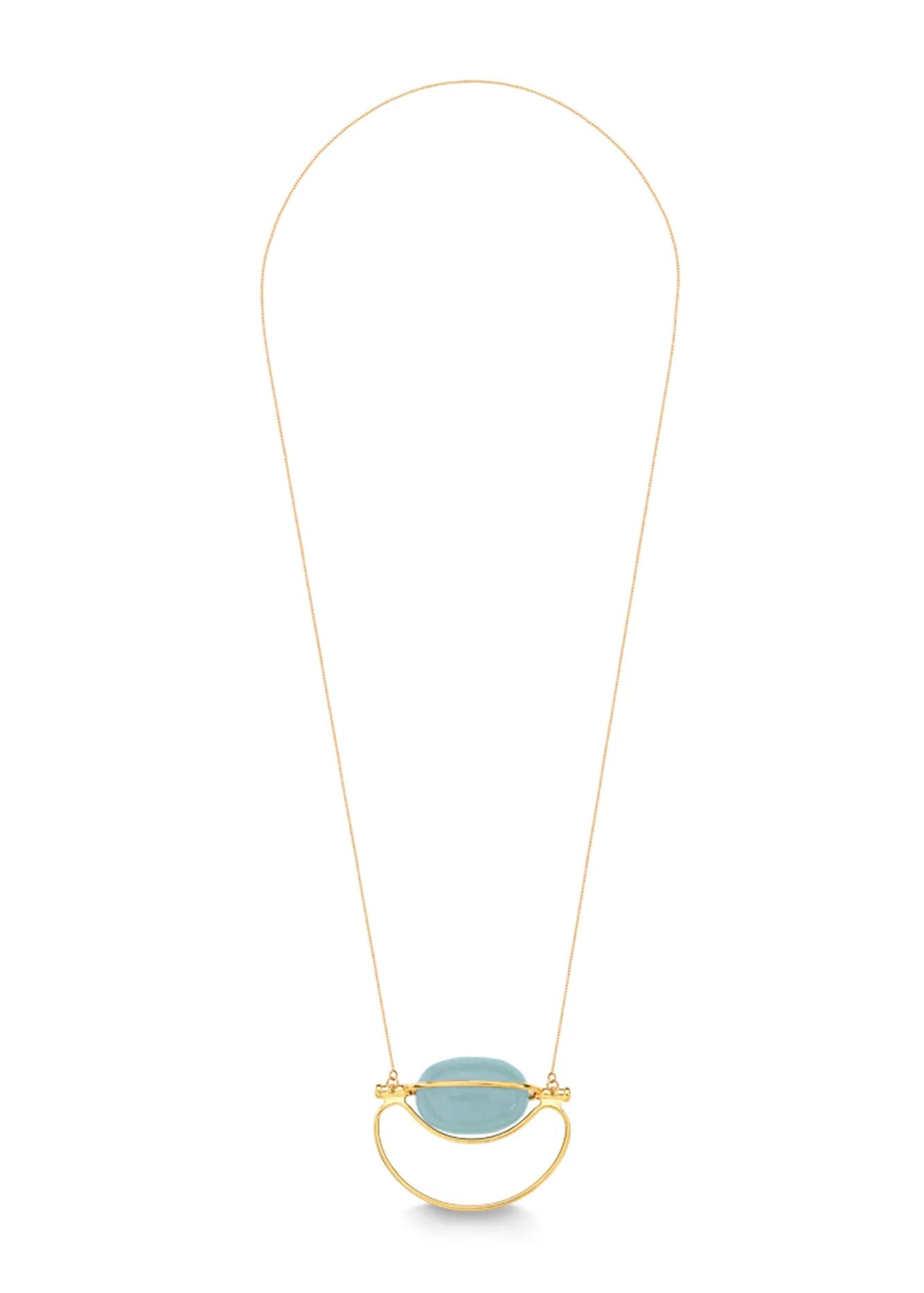 Gold necklace with a square pendant on a white background