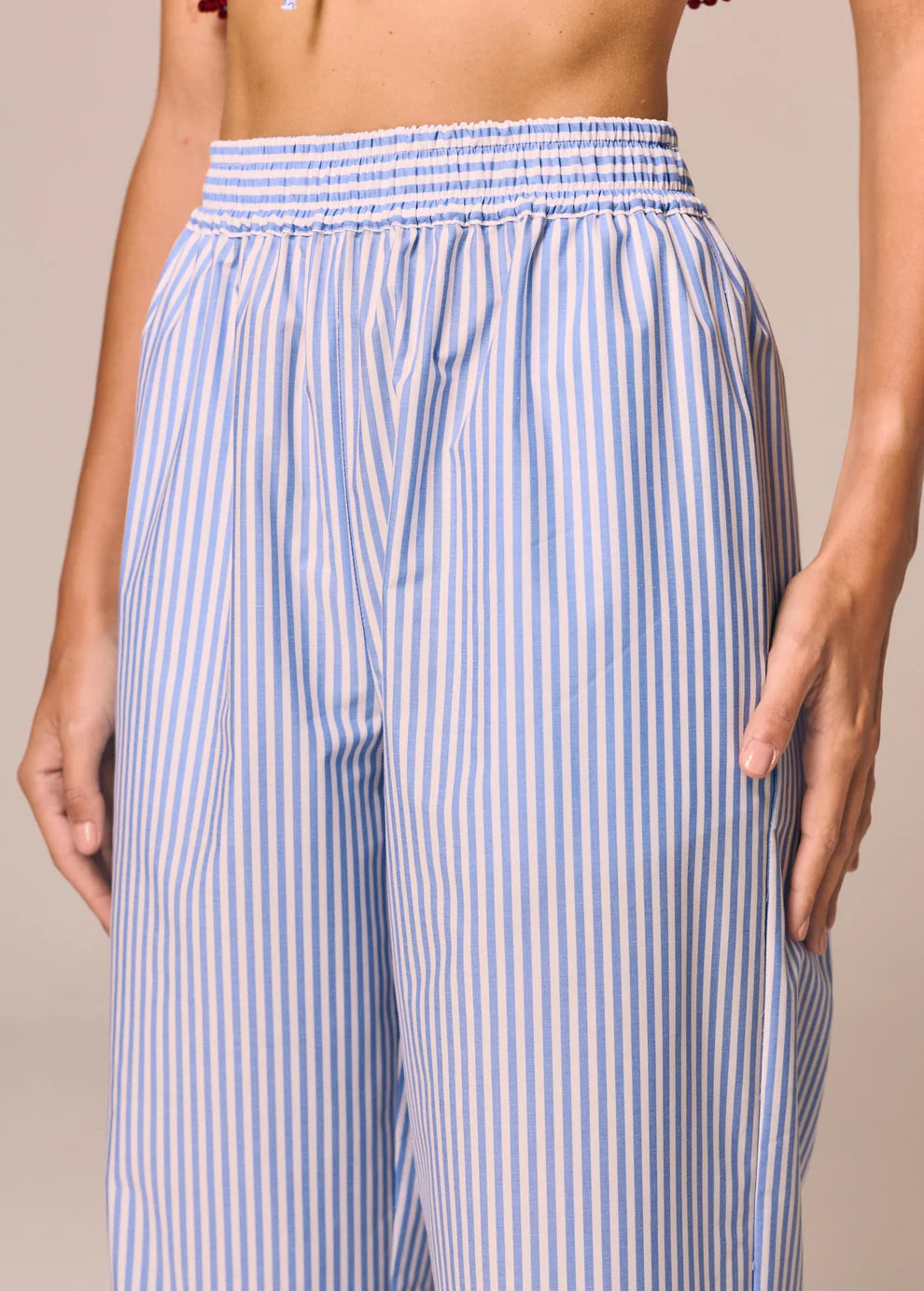 Blue and White Striped Boxer Pants