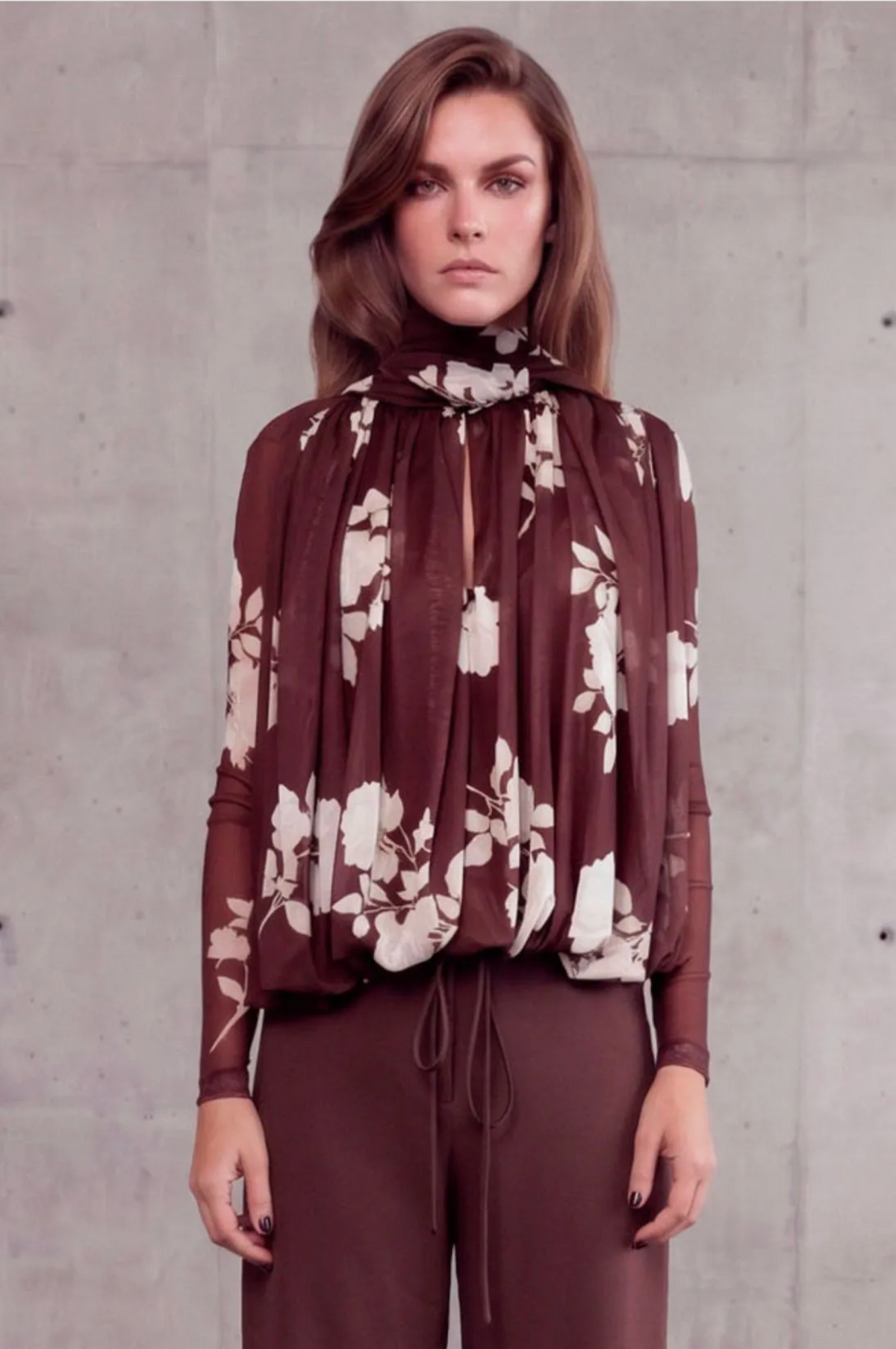 Bown Shadow Floral Blouse Scarf
