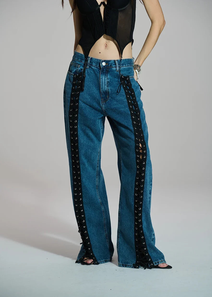 Braided denim pants