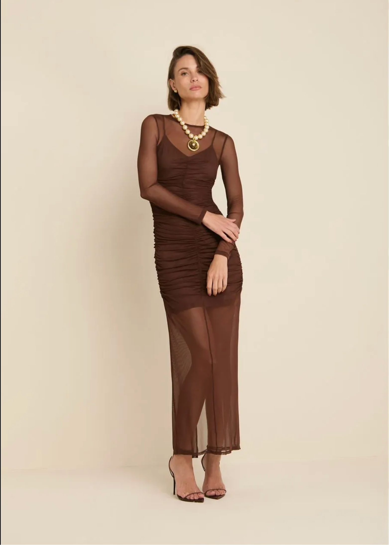 Brown Draped Tulle Dress