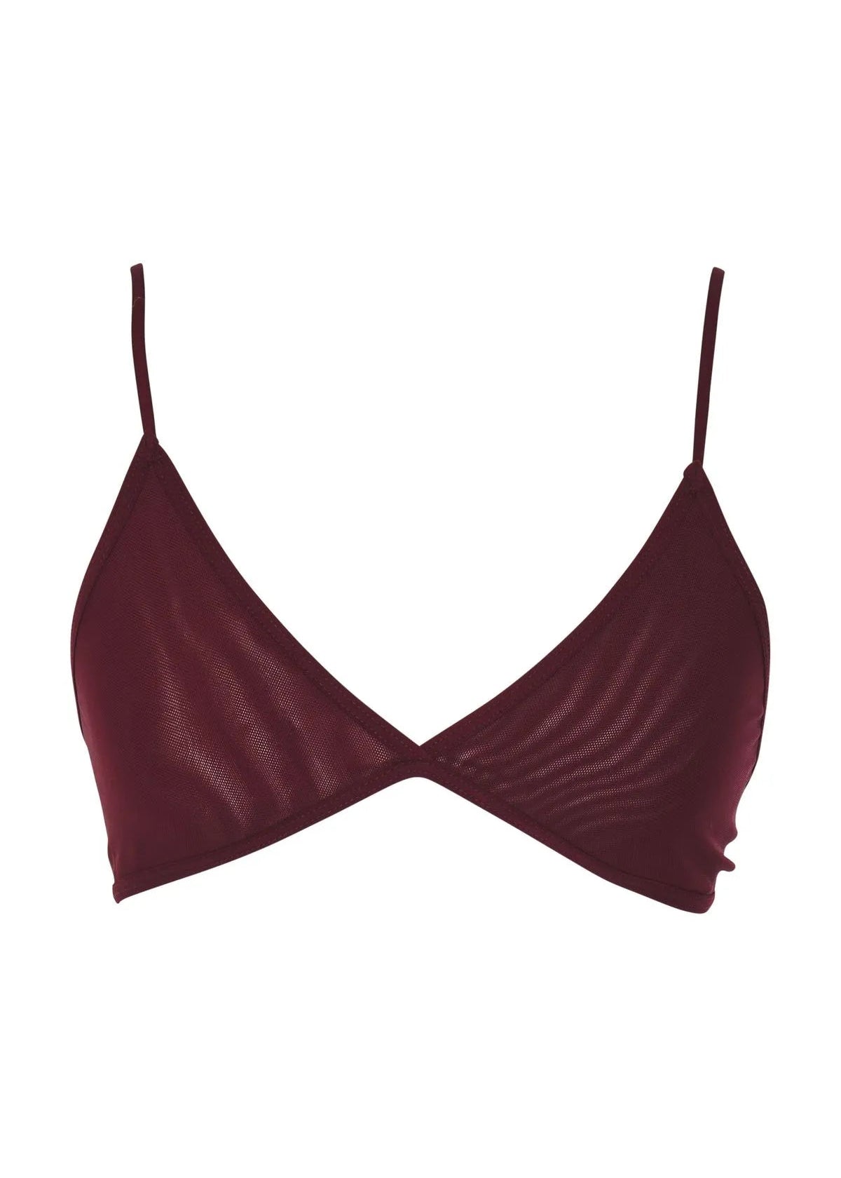 Burgundy bralette on a white background
