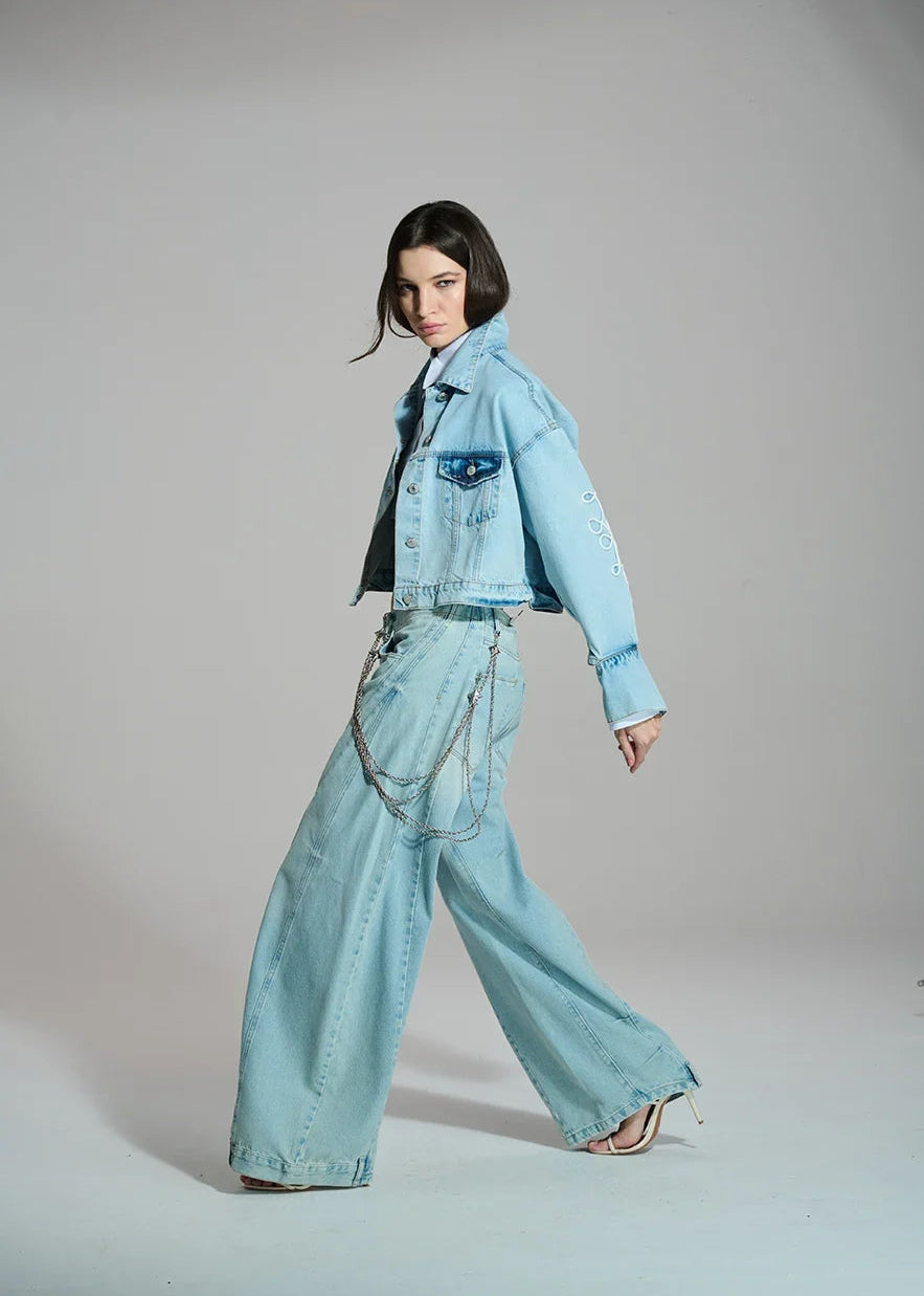 Denim barrel pants