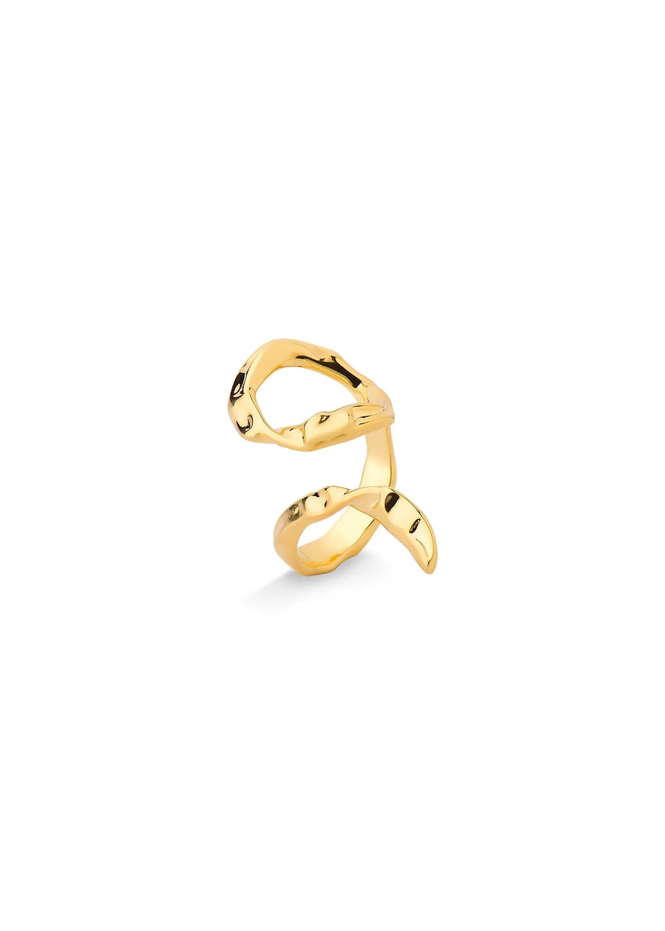 Gold ring with a unique design on a white background