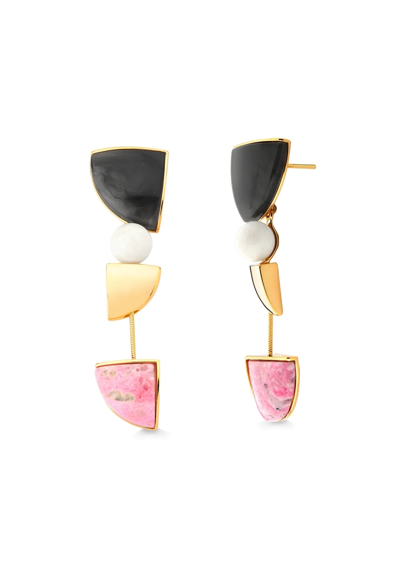 Gold plated earring with mixed resin and feldspar