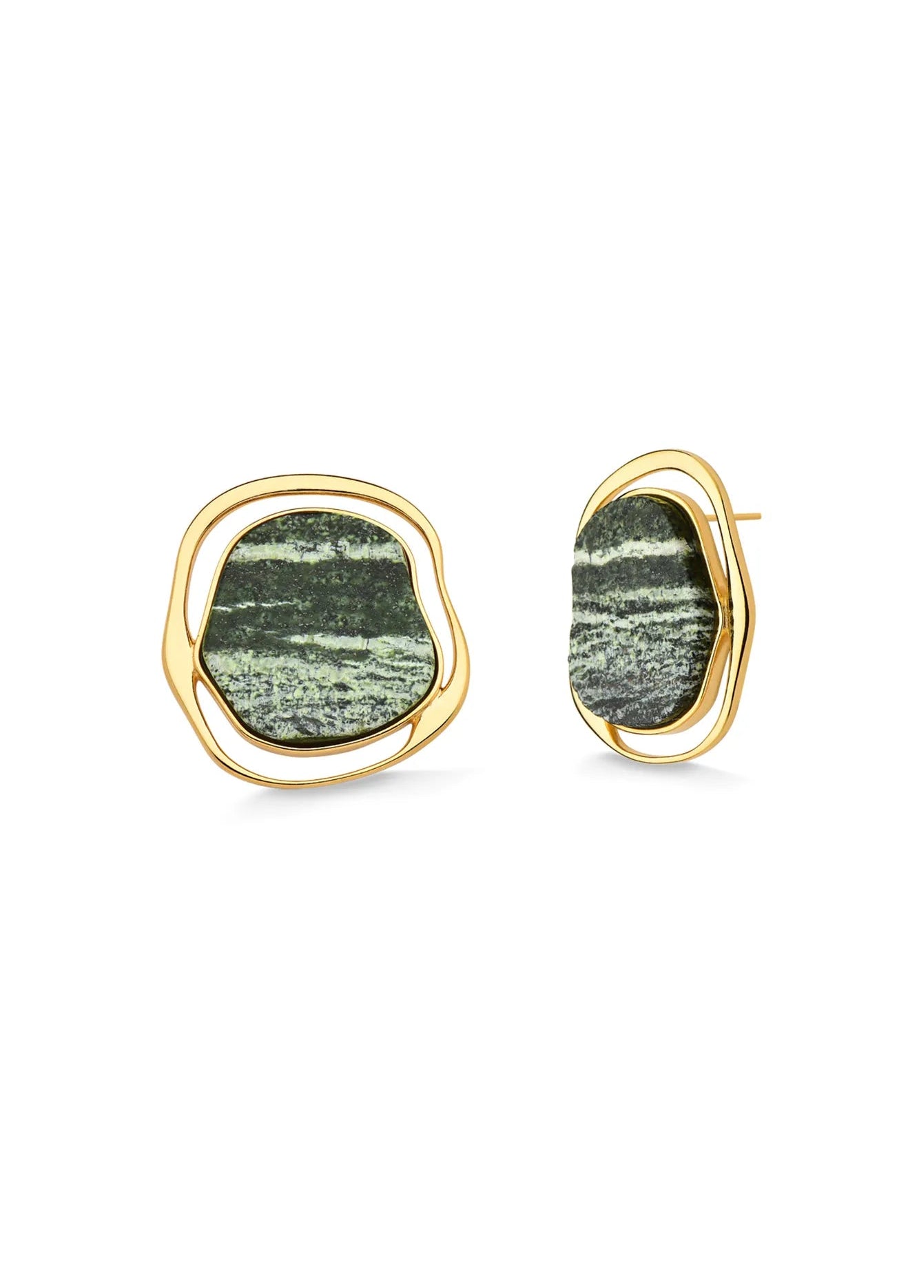 Green Tiger Eye Gold Plated Earring