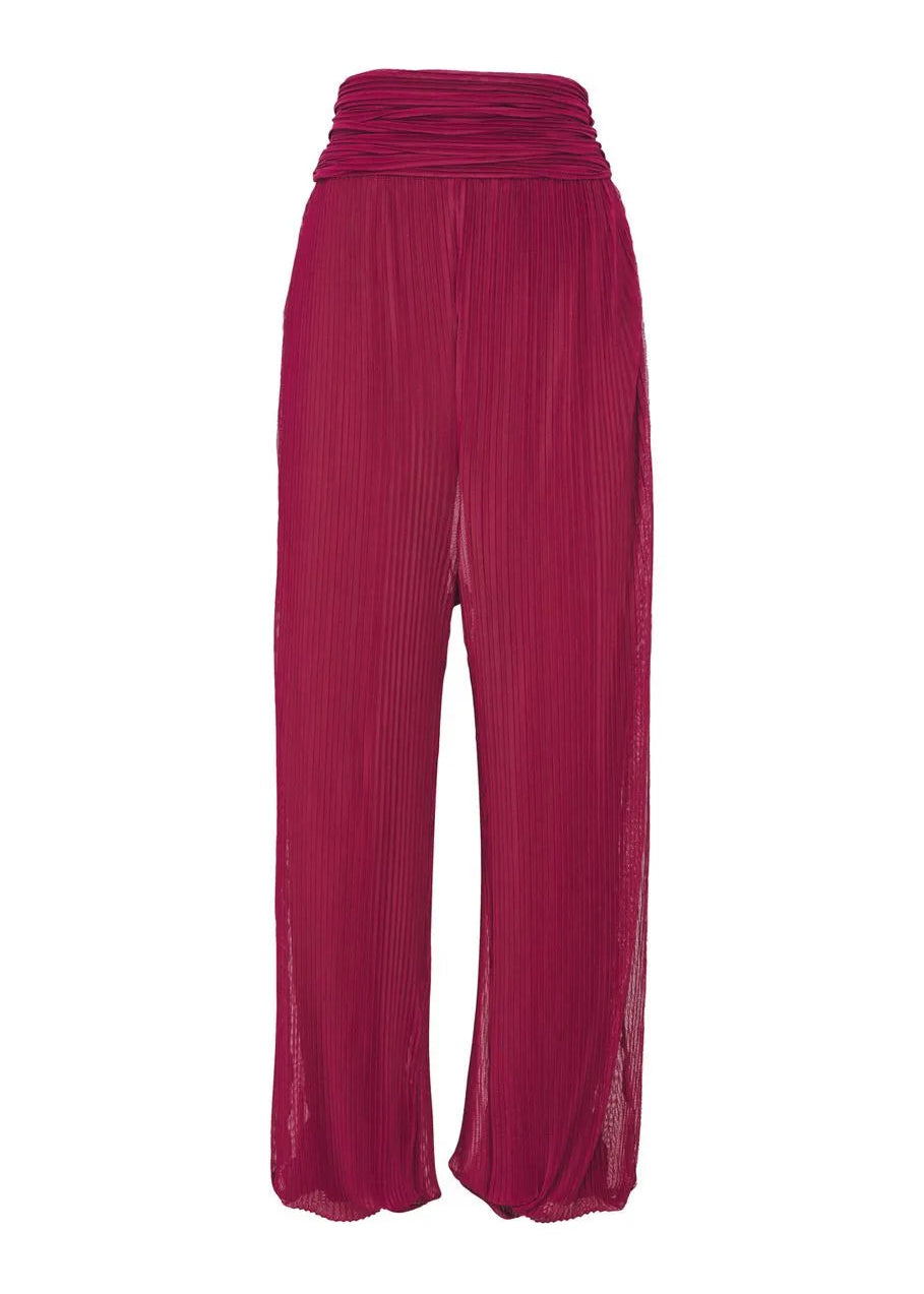 High waisted pants in a guava tone with elastic waistband