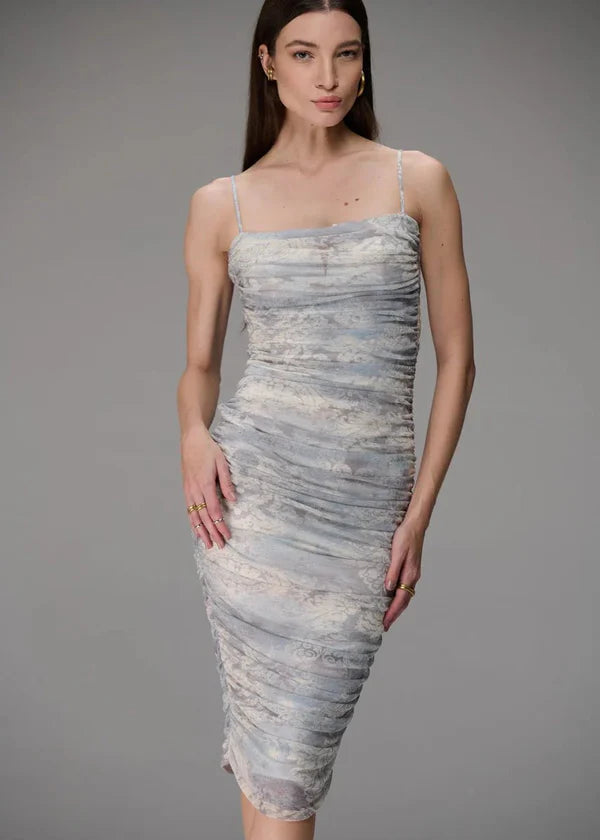 Light Colored Draped Dress with Textured Print