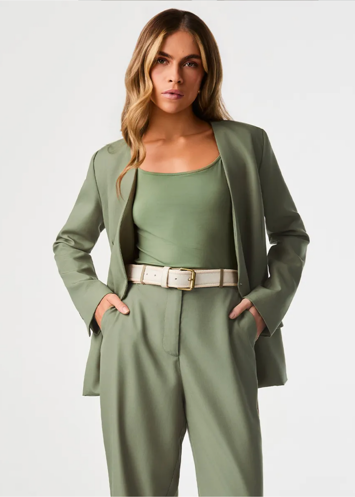 Matcha collarless blazer
