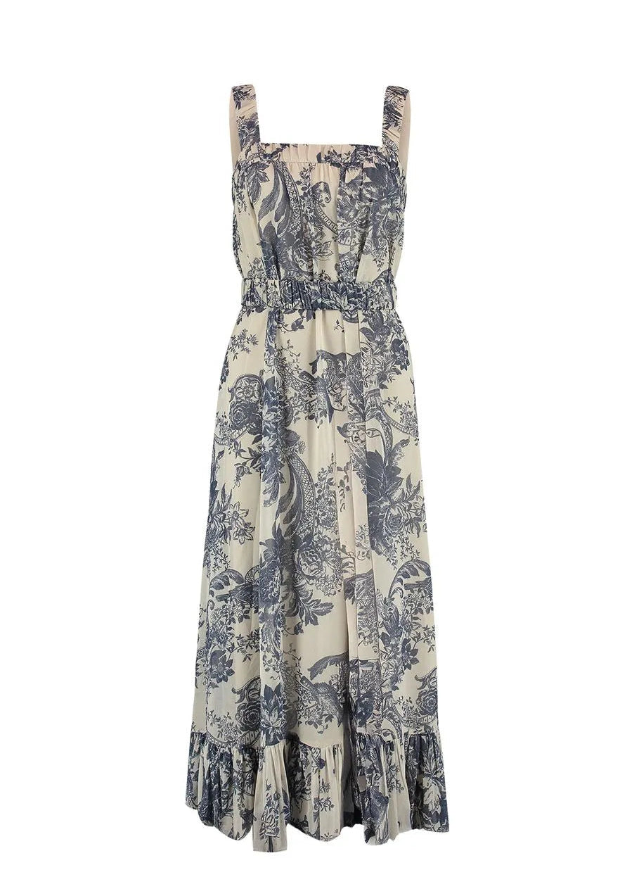 Floral patterned long dress with wide straps