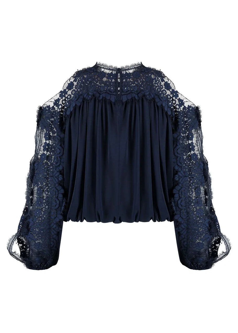 Navy blue long sleeve Blouse with lace details