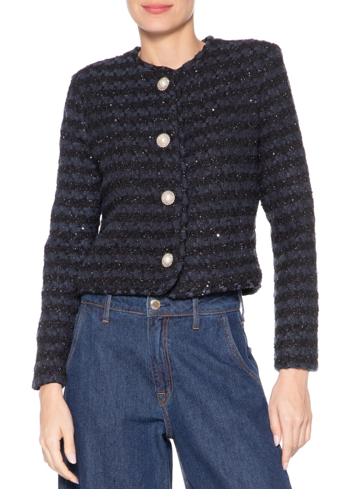 Navy blue tweed jacket with buttons