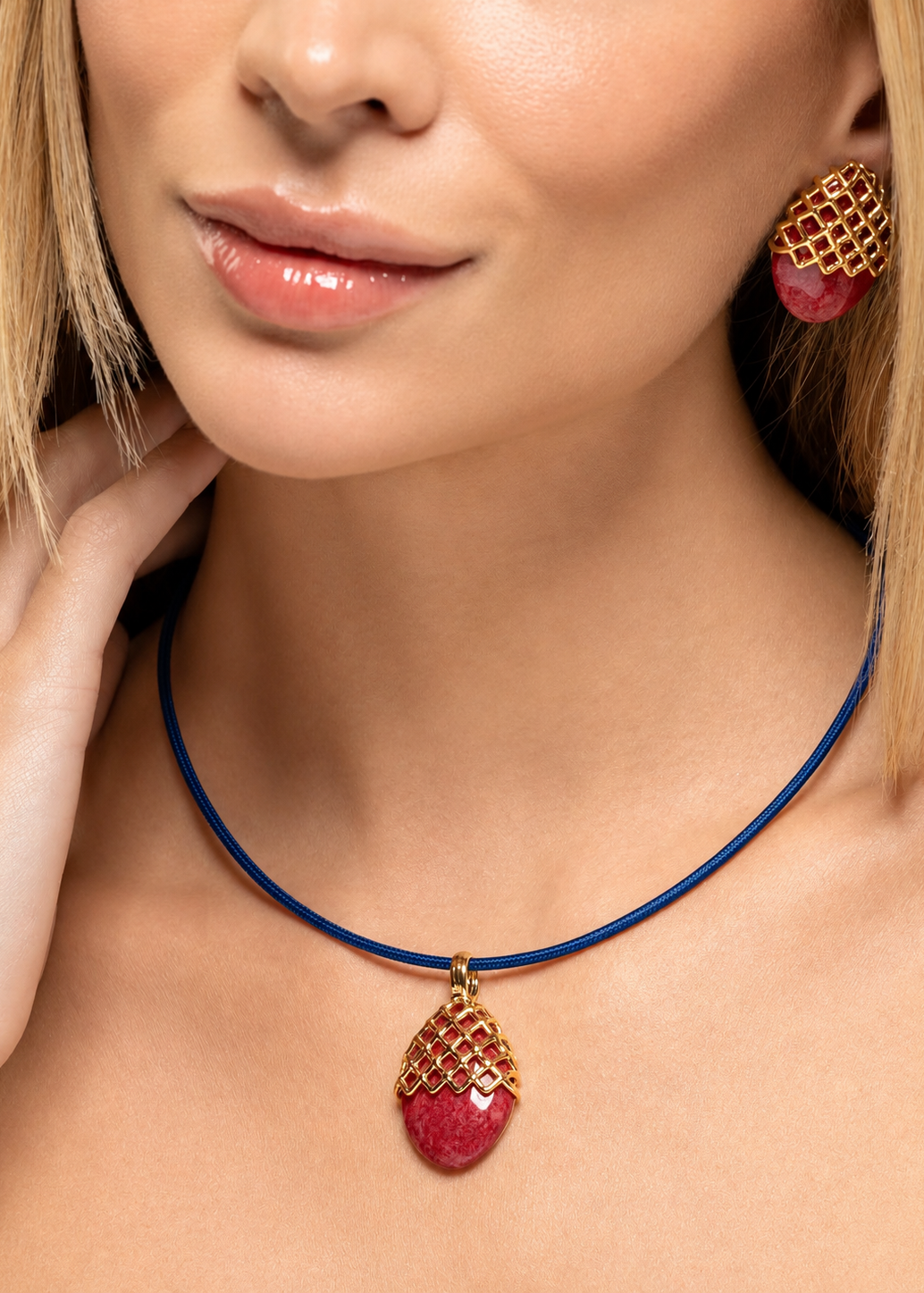 Net Earring - Red Feldspar