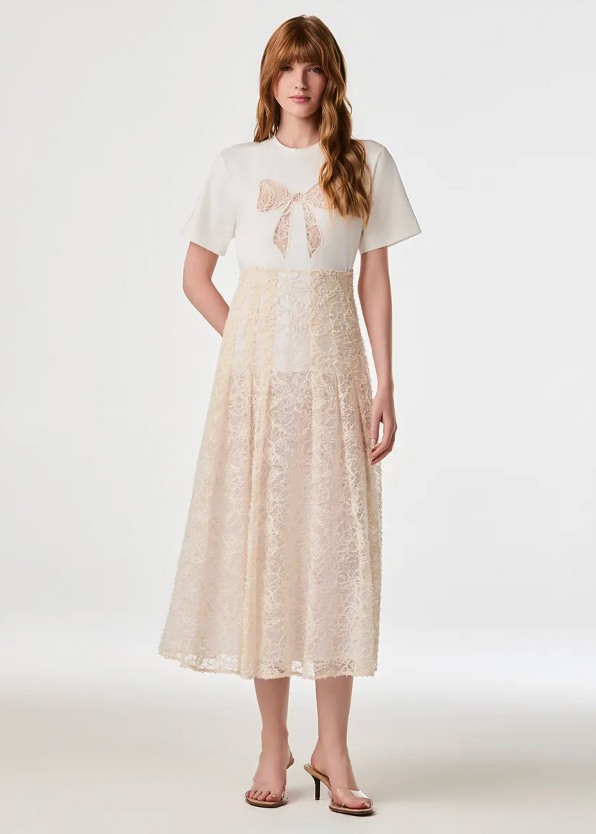 Off-white lace midi skirt
