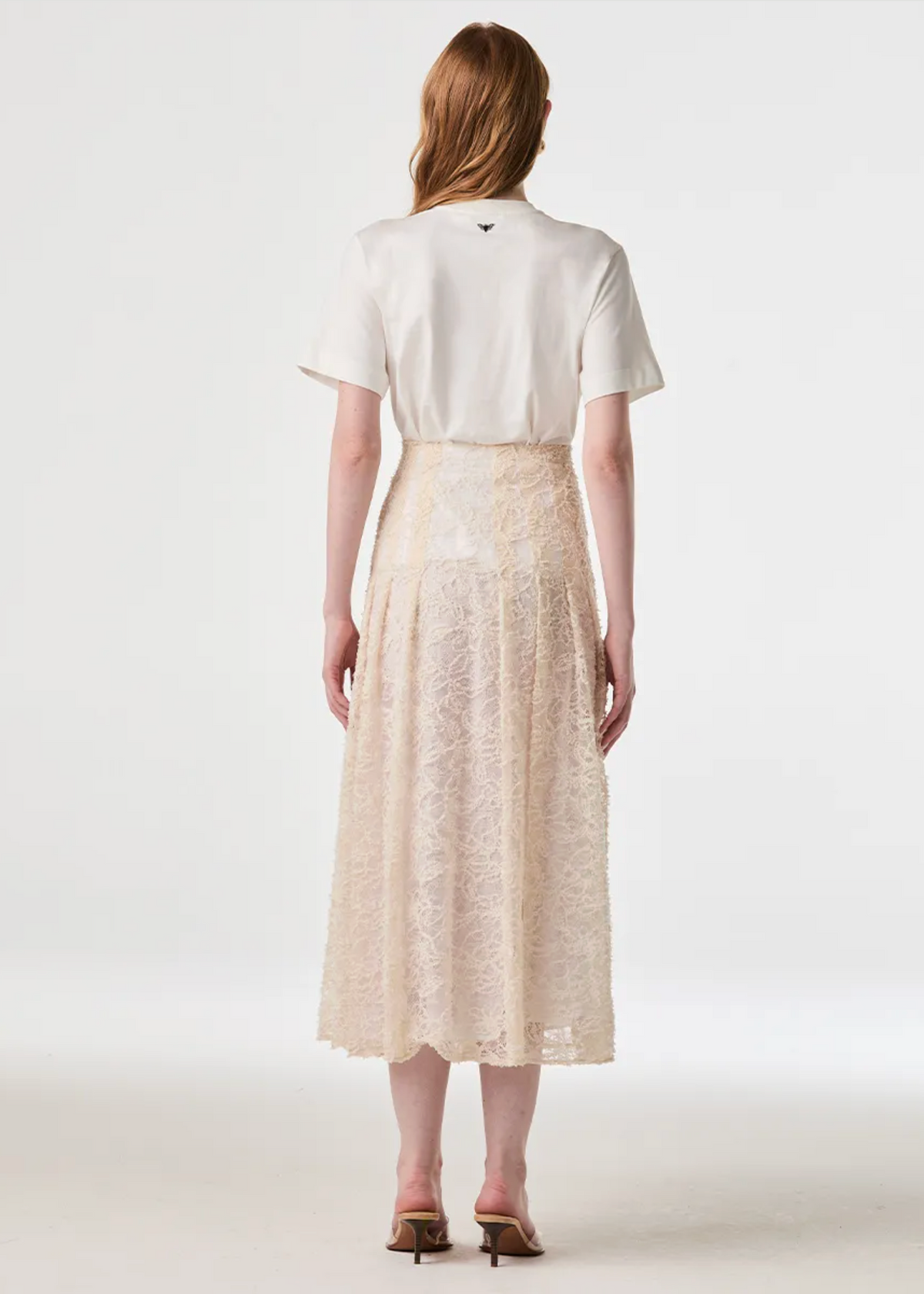 Off-white lace midi skirt