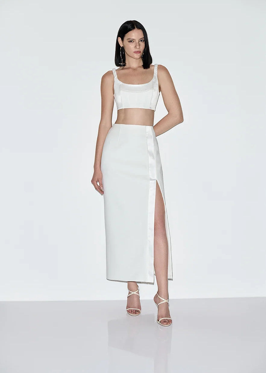 Tailored skirt satin detail