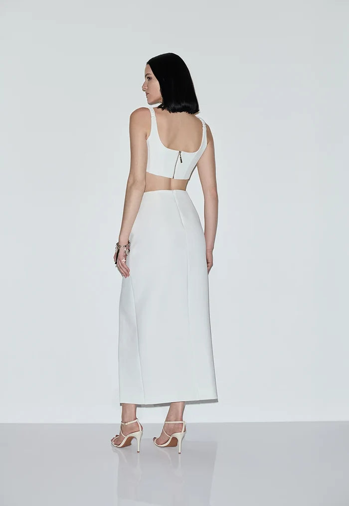 Tailored skirt satin detail