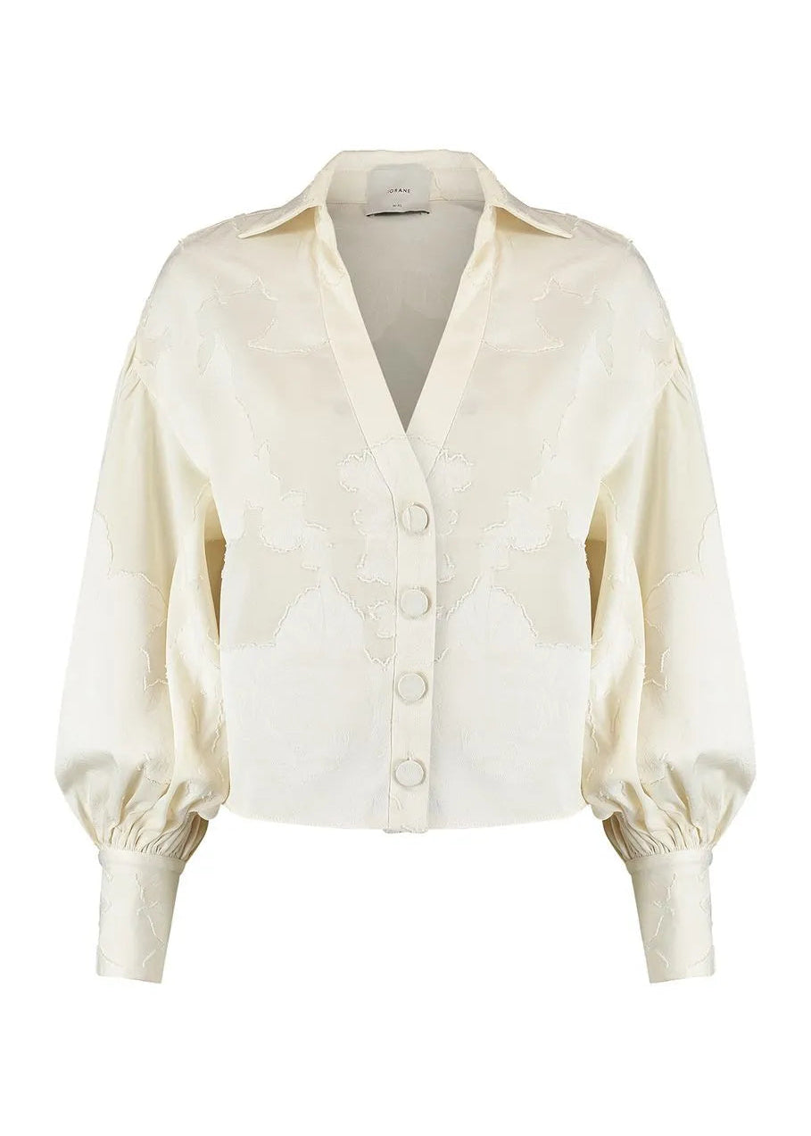 Off White Blouse with floral details and frontal buttons