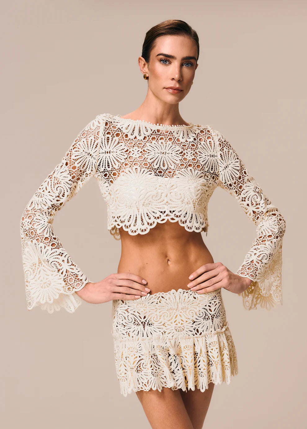 Off White Cropped Top with long sleeves