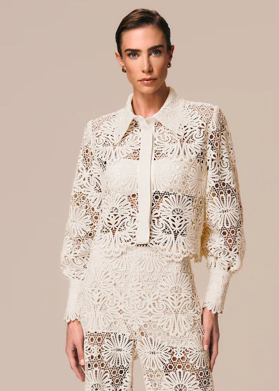 Off White Lace Long Sleeve Shirt