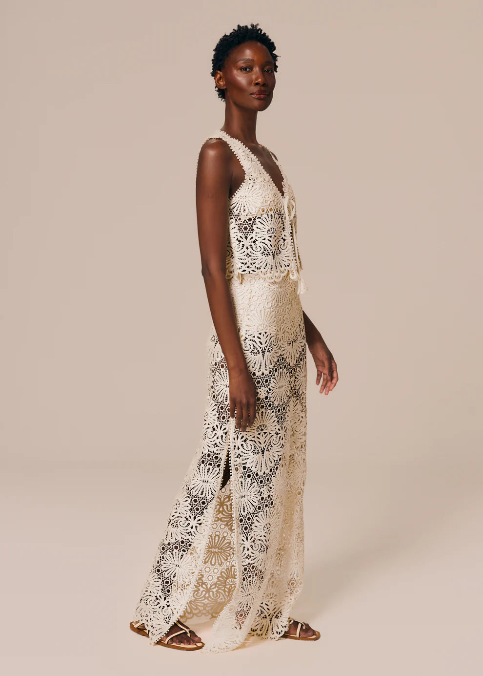 Off White Long Skirt with Slit