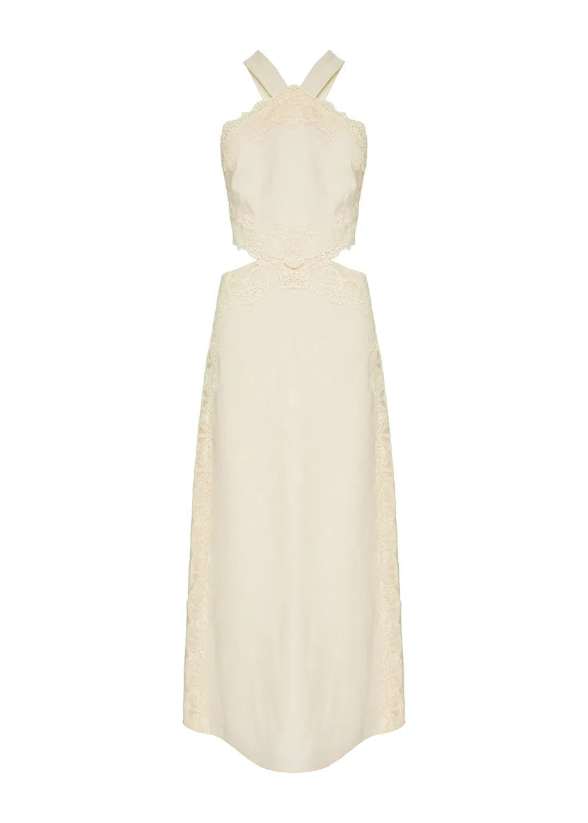 White halter neck dress on a white background
