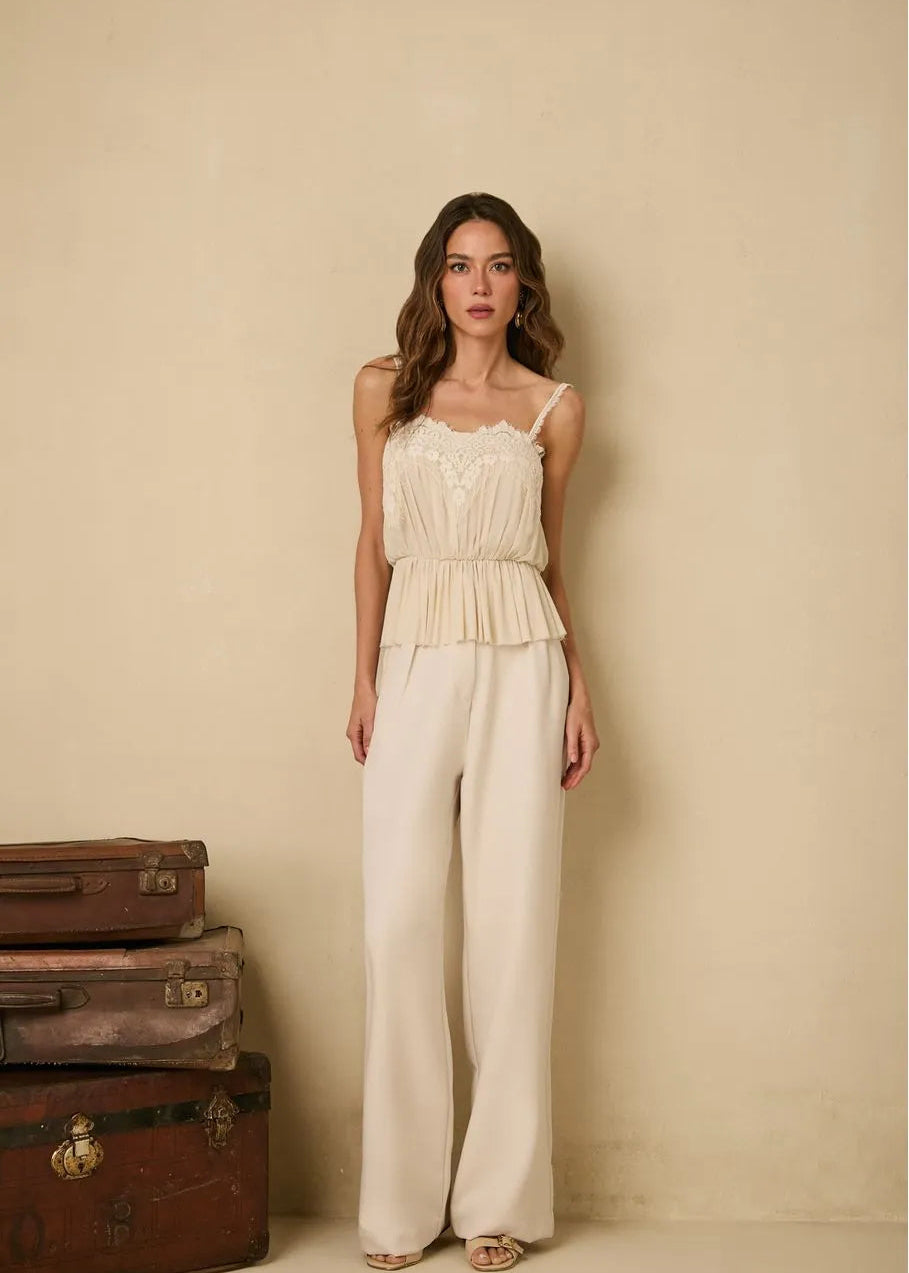 Off white tank top with lace details