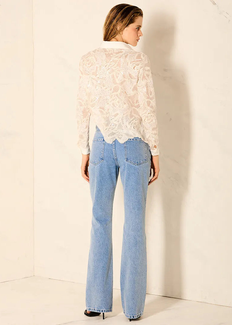 Tulle and Sequin Long Sleeve Shirt