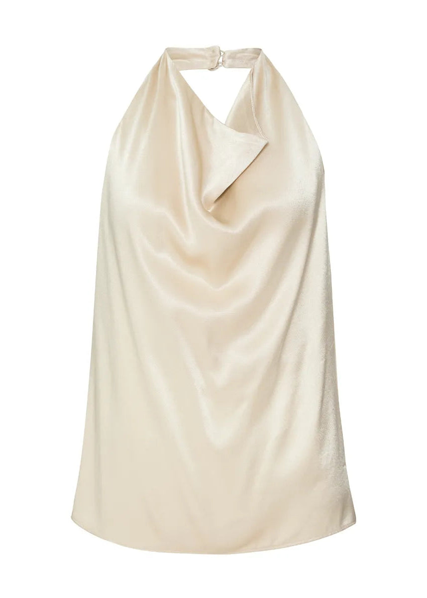 Beige halter neck top on a white background
