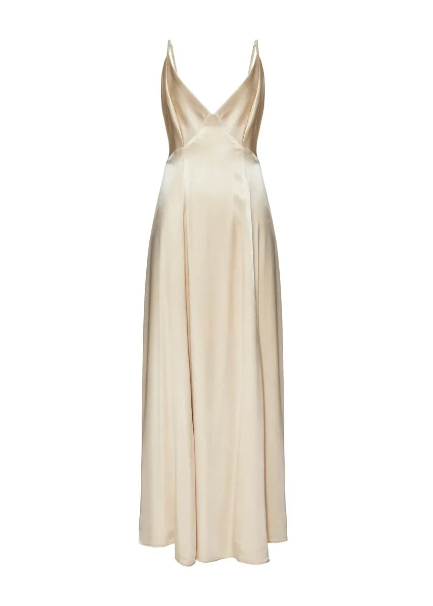 Beige evening gown on a white background