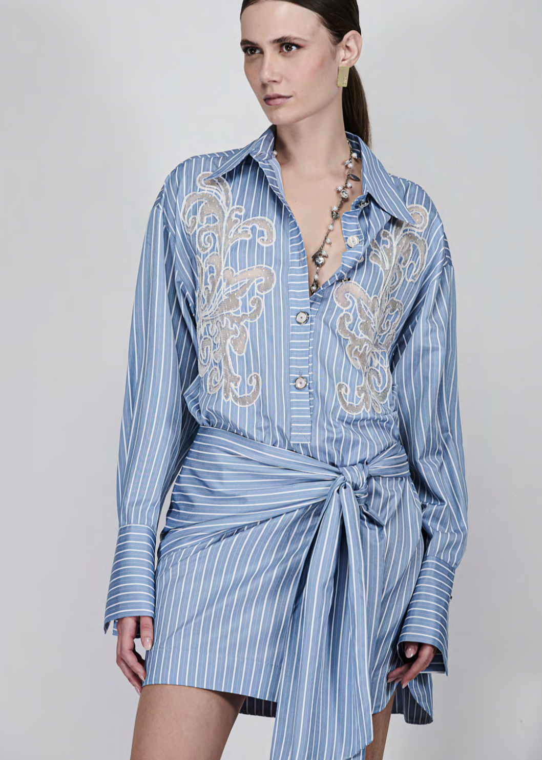 Embroidered Striped Chemise