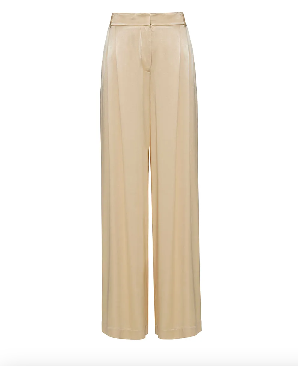 Beige wide-leg pants on a white background