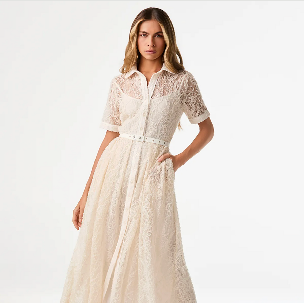 Off-white lace midi chemise