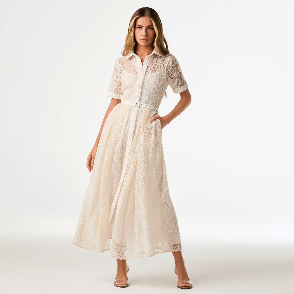 Off-white lace midi chemise