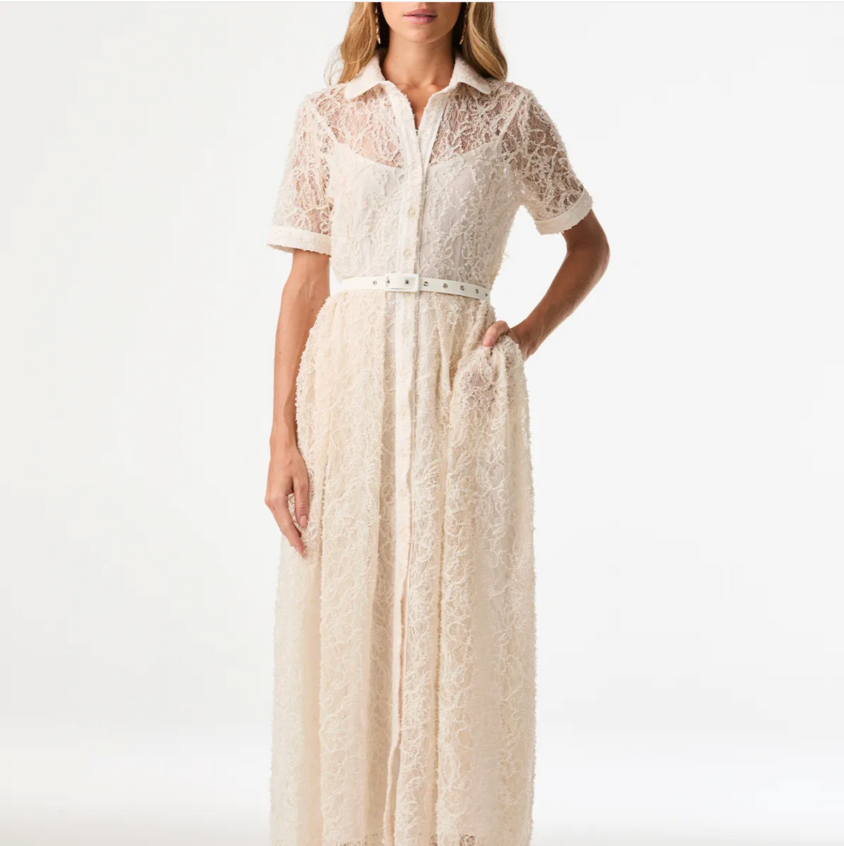 Off-white lace midi chemise
