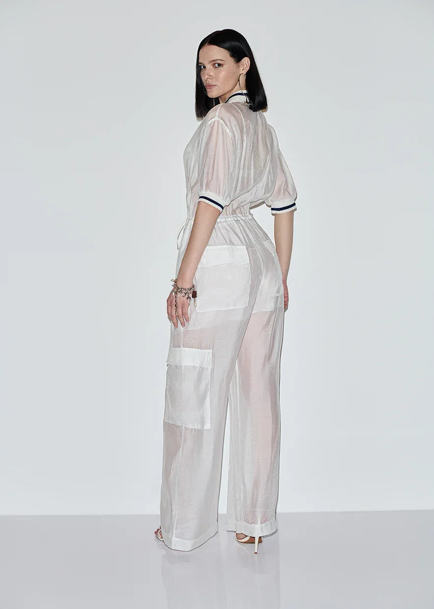 Sheer organza jumpsuit side straps